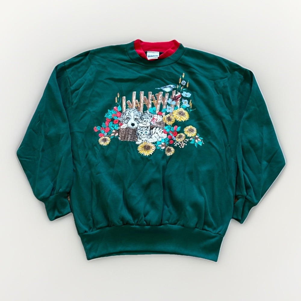 Vintage Basic Editions Sweatshirt Women's L Cottagecore Granny Puppy‎ 90s